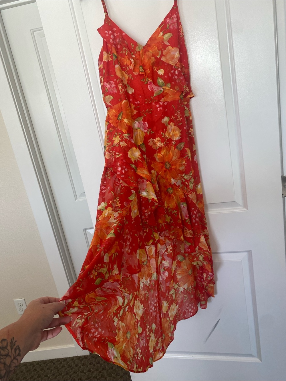 BCX Red Floral High-Low Ruffle Dress - Picture 3 of 4